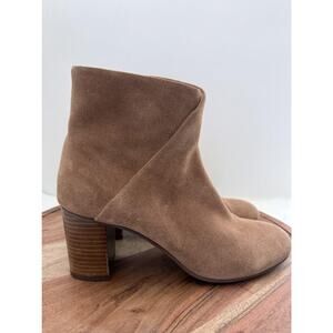 Soludos Boots Womens Size 9 Tan Suede Ankle‎ Booties Side Zip Stacked Block Heel